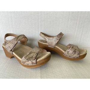 Dansko Sonnet Snake Skin Print Tan Brown Leather High Heels 38 / 8 9845302200